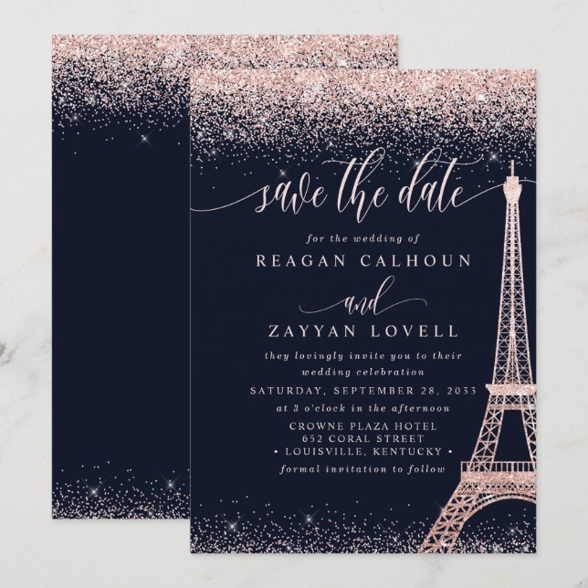 Carte de mise en vente Tour Eiffel Paris Rose Gold (Devant / Derrière)