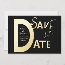Carte de modèle noir et or "Save The Date"