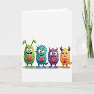 Carte de monstres mignons qui aiment les cœurs
