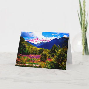 Carte de montagnes de joyeux anniversaire