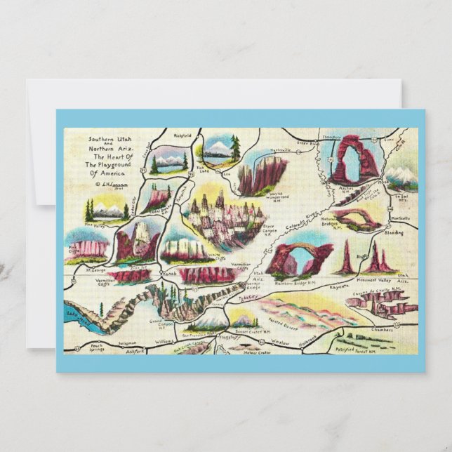 Carte de monuments de l'Arizona Utah sur carte pos (Devant)