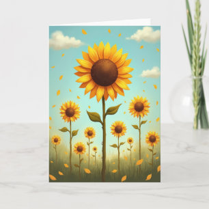 Carte de motif de champ de fleurs dorées en éclosi
