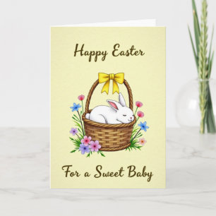 Carte de motif de lapin en panier tressé