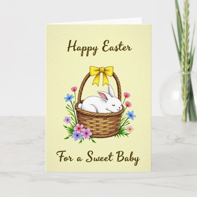 Carte de motif de lapin en panier tressé (Devant)