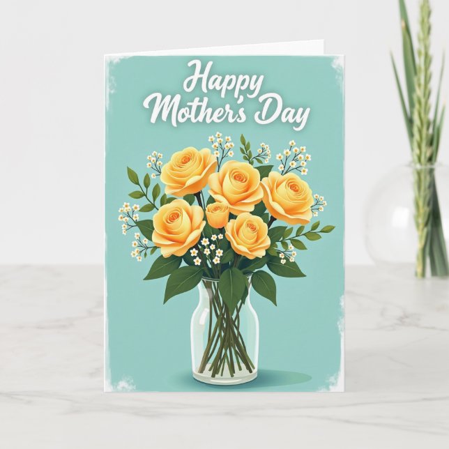 Carte de motif de roses florales sarcelles (Devant)