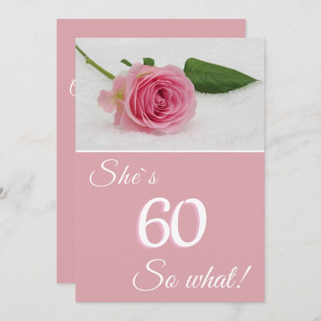 Carte de motivation pour ses 60 ans avec rose rose (Devant / Derrière)