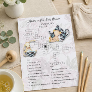 Carte de mots croisés pour Baby Shower Tea Party