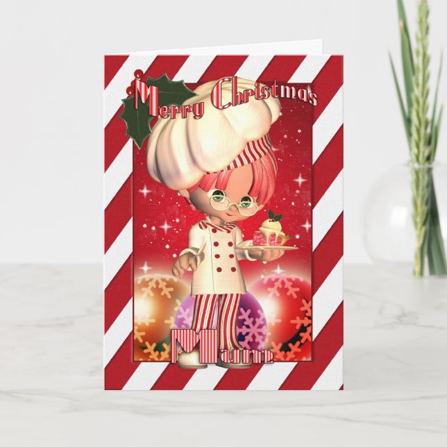 Carte de Mum Christmas With Cute Chef And Baubles (Devant)