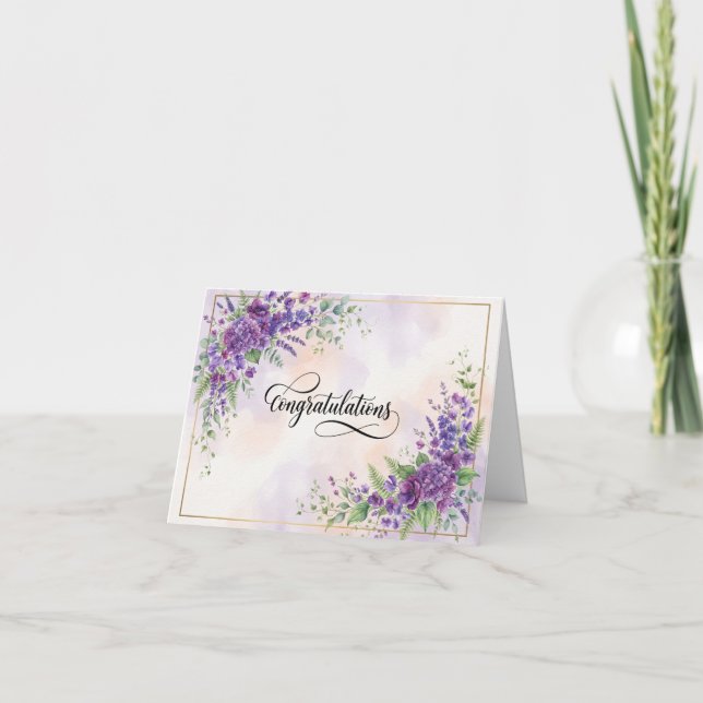 Carte de naissance à fleurs violettes (Devant)