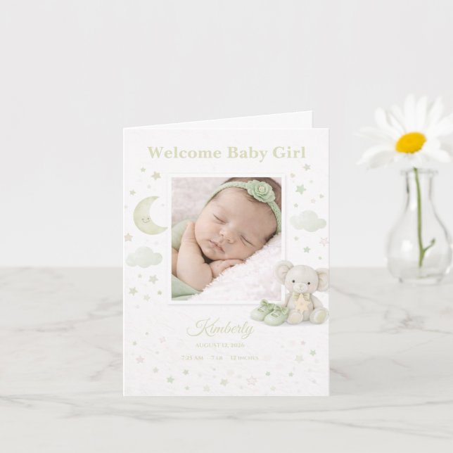 Carte de naissance bébé fille Pale Sage (Petite plante)