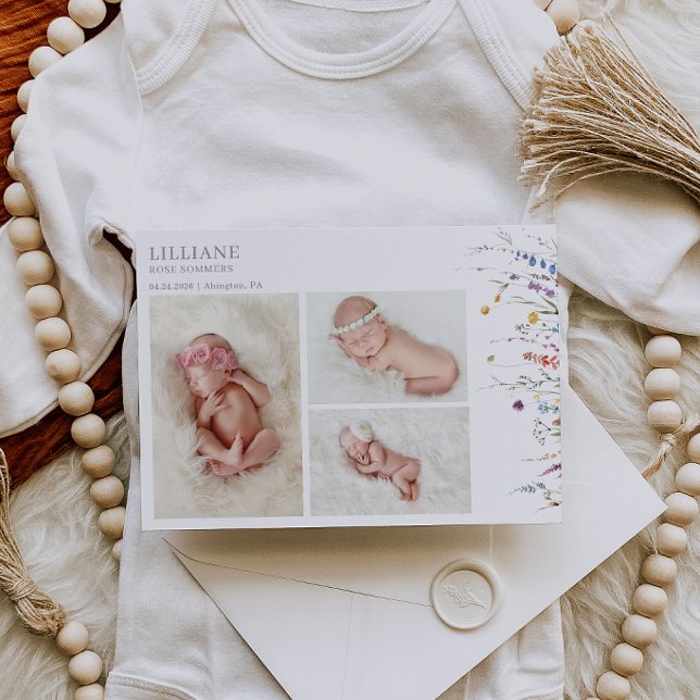 Carte de naissance bébé fleur sauvage multicolore (Créateur téléchargé)