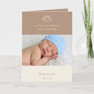Carte de naissance bébé photo boho marron terracot
