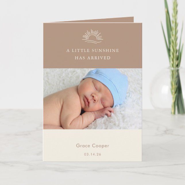 Carte de naissance bébé photo boho marron terracot (Devant)