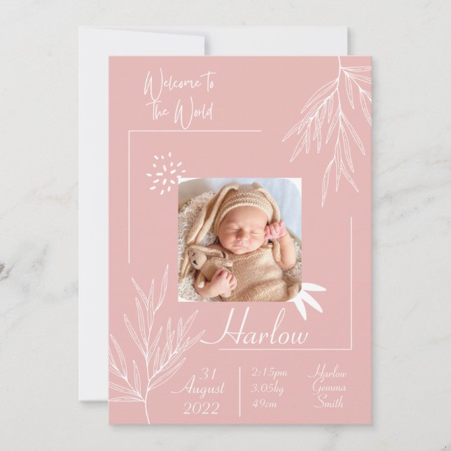 Carte de naissance Bienvenue dans le monde Rose (Devant)