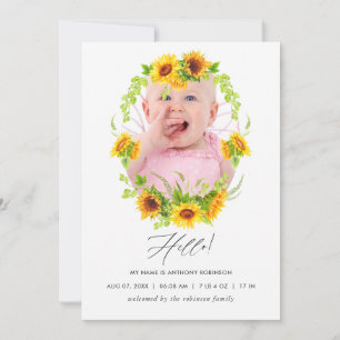 Carte de naissance Boho Sunflowers