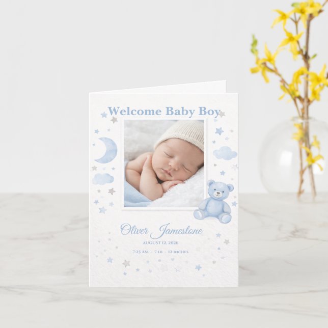 Carte de naissance de bébé avec photo (Fleur jaune)