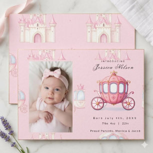 Carte de naissance de bébé princesse rose 