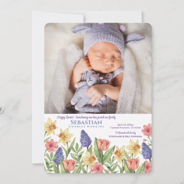 Carte de Naissance de Printemps avec Photo pour Pâ (Devant)