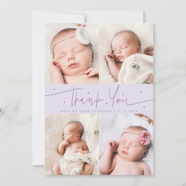 Carte de Naissance Étoilée Lilac Merci (Devant)