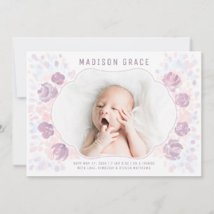 Carte de Naissance Fille avec Pétales de Fleur
