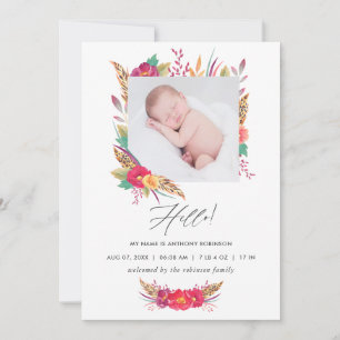 Carte de naissance Floral Safari avec photo