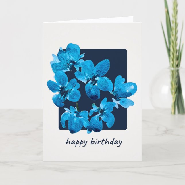 Carte de naissance florale aquarelle bleue fantais (Devant)