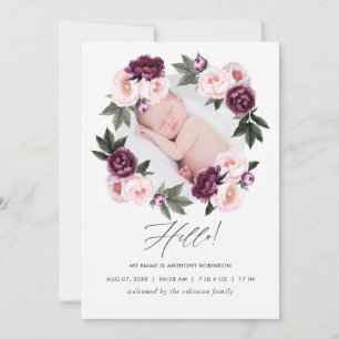 Carte de naissance florale avec photo