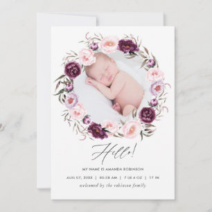Carte de naissance florale avec photo