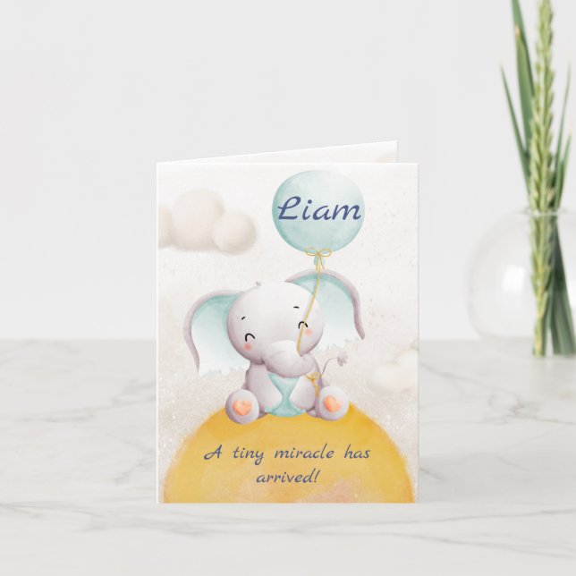 Carte de naissance garçon - Eléphant Charmant (Devant)
