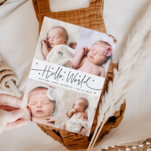Carte de naissance Hello World Script Blanc Multi
