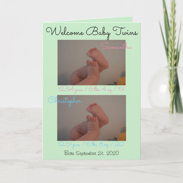 Carte de Naissance Jumeaux Fille Garçon Statistiqu (Devant)