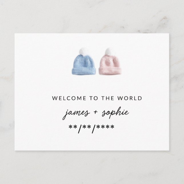Carte de naissance jumeaux minimaliste | Garçon (Devant)