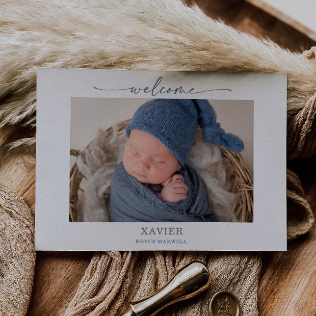 Carte de naissance minimale simple marine avec pho (Créateur téléchargé)