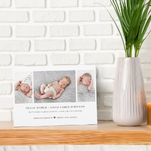Carte de naissance moderne avec collage de 3 photo