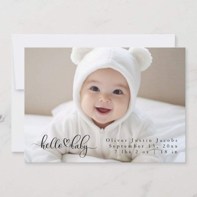 Carte de naissance moderne avec photo de bébé (Devant)