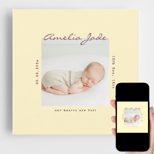 Carte de naissance moderne jaune pour fille