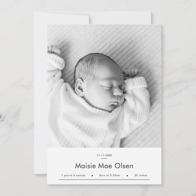 Carte de naissance moderne pour bébé avec photo (Devant)
