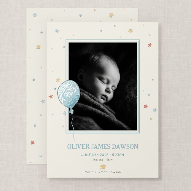 Carte de naissance photo 5x7 Balloon Daydream (Balloon Daydream - New Baby 5x7" Flat Photo Card)