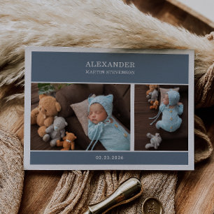 Carte de naissance photo bébé genre neutre bleu