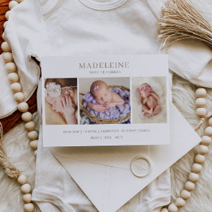 Carte de naissance photo bébé Gris Taupe