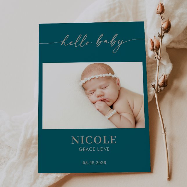 Carte de naissance photo bébé minimal Taupe (Créateur téléchargé)