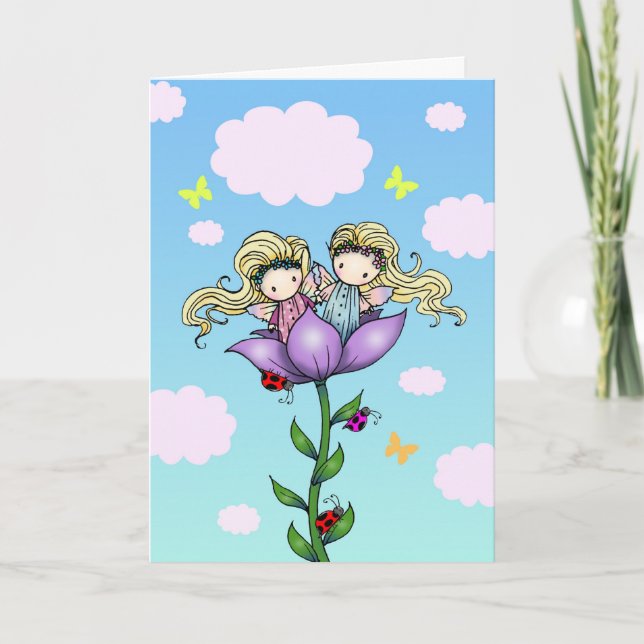 Carte de naissance pour jumelles fées mignonnes (Devant)