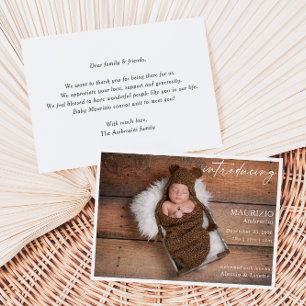 Carte de naissance rustique minimaliste avec photo