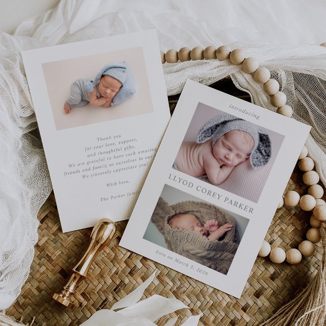 Carte de naissance simple et chic avec photo de bé (Créateur téléchargé)
