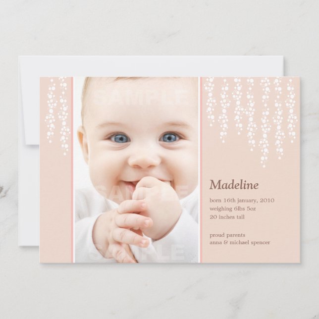 Carte de naissance Whimsical Vines Rose (Devant)