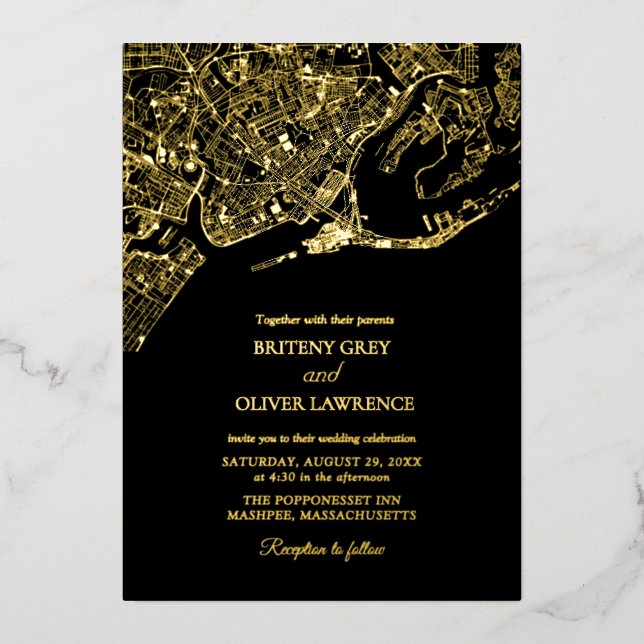 Carte de Newport Rhode Island mariage doré  (Recto)