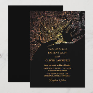 Carte de Newport Rhode Island mariage doré 