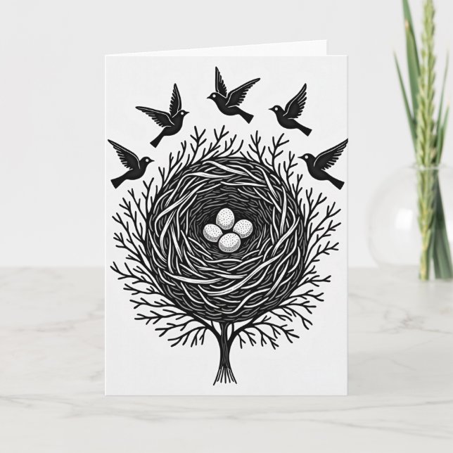 Carte de nid de la fête des pères monochrome (Devant)