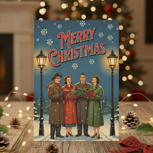 Carte de Noël 1950 – Chanteurs de Noël Vintage dan