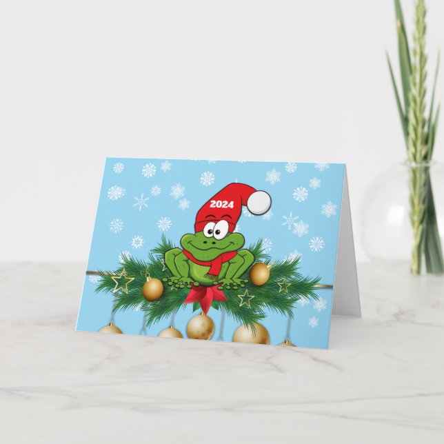 Carte de Noël 2024 Grenouille sur l'arbre (Devant)